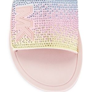 MK Crystal-Embellished Slides smoky rose